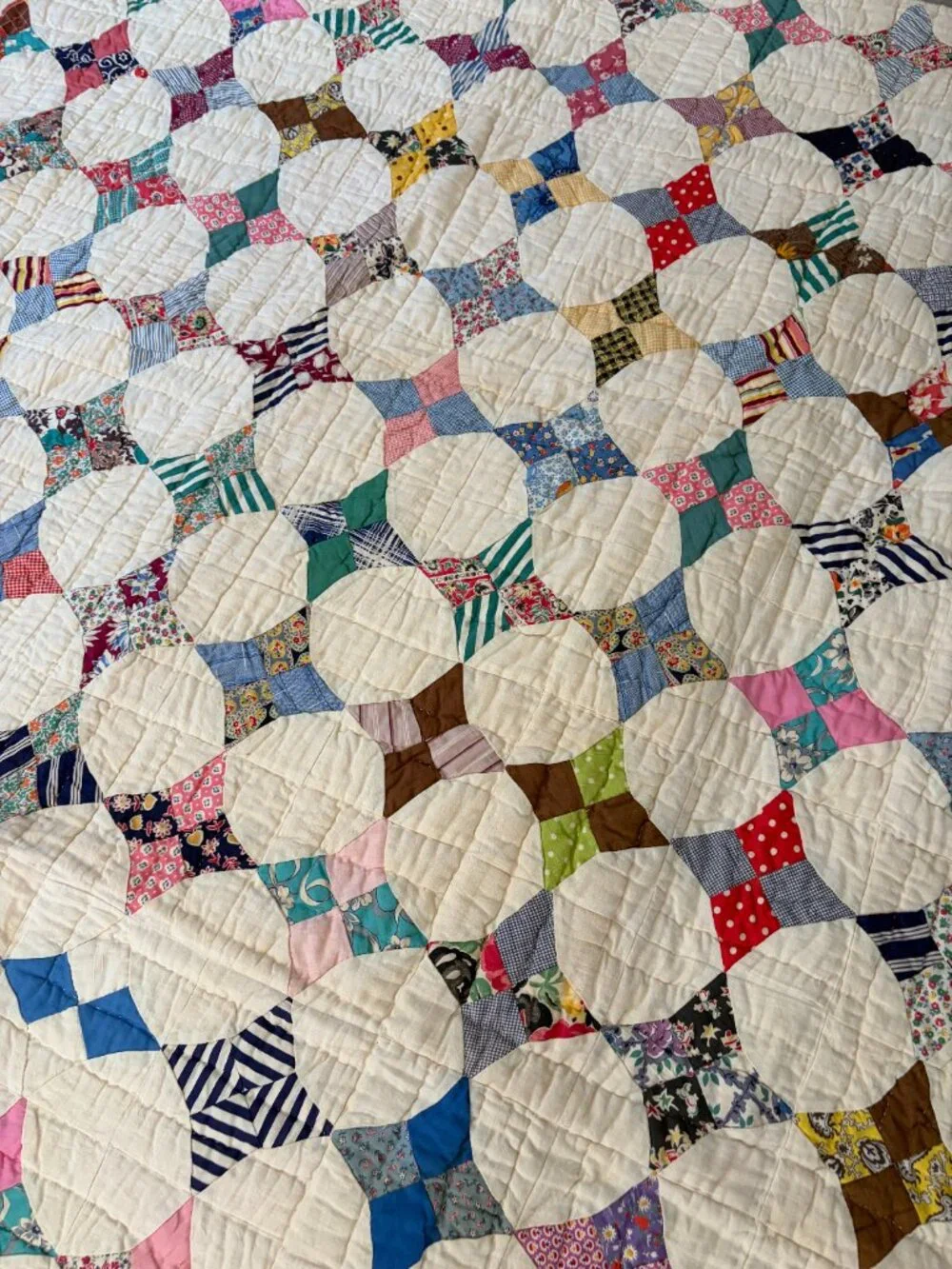 Vintage Feedsack Kite Patchwork Quilt | Hand Pieced & Hand Quilted | 65